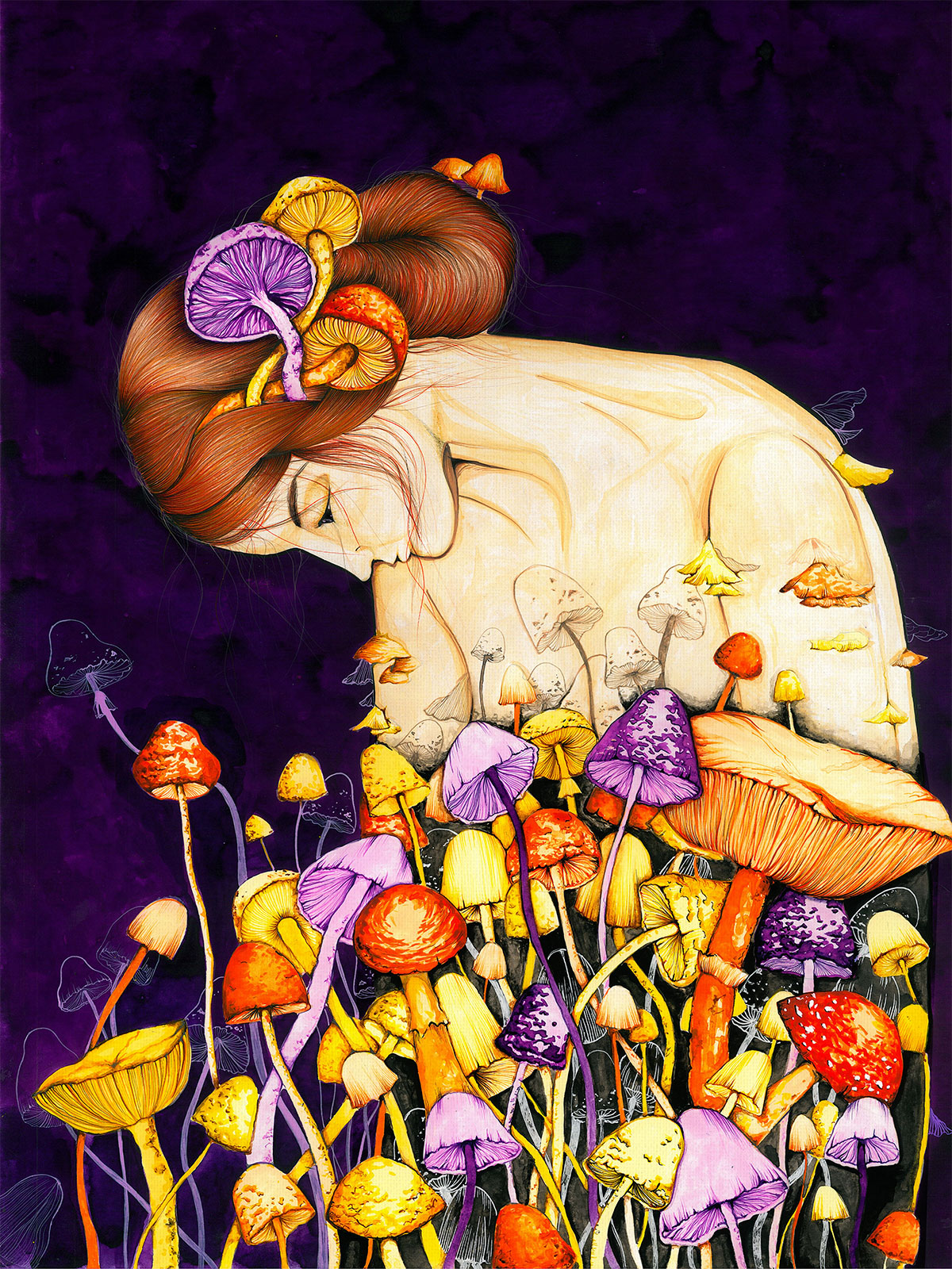 ioana_petre_art_print_mushroom_girl_pictura_acuarele_watercolor_guase_ciuperci ioana petre mushroom girl original